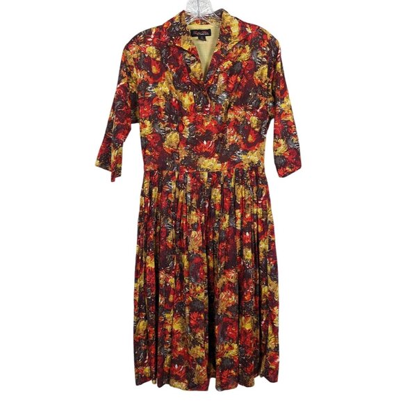 Trashy Diva by Candice‎ Gwinn Warm Watercolor orange gold pleated Dress 8 - Picture 15 of 16